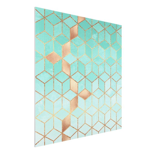 3D billeder Turquoise White Golden Geometry