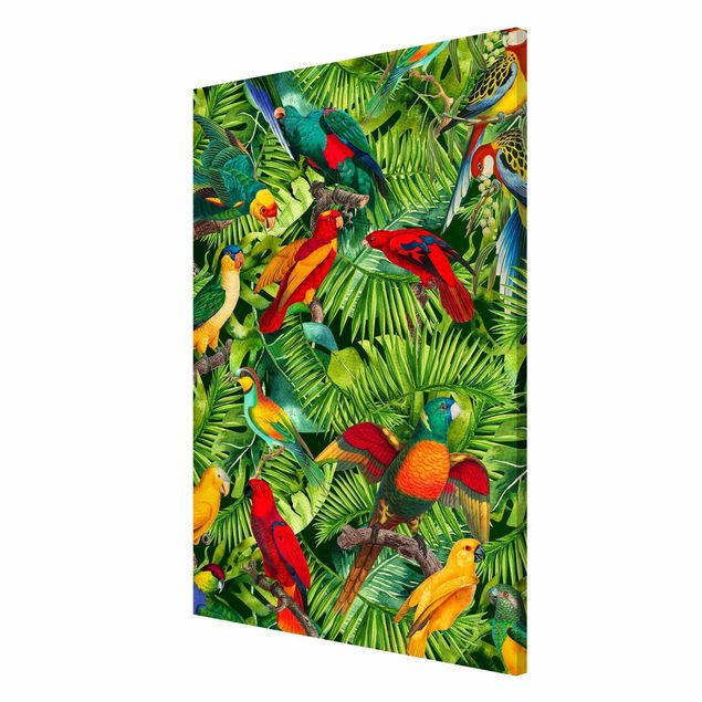 Magnettavler blomster Colourful Collage - Parrots In The Jungle