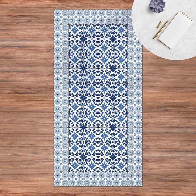 tæppe til terrassen Moroccan Tiles Floral Blueprint With Tile Frame