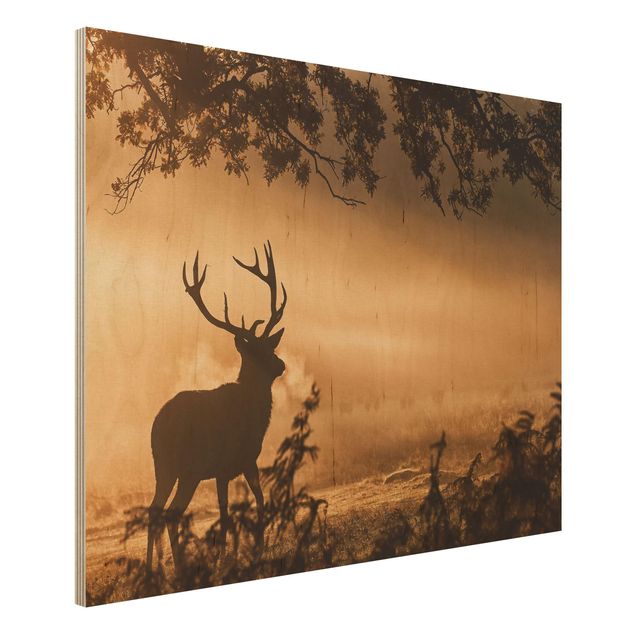 Prints på træ landskaber Deer In The Winter Forest