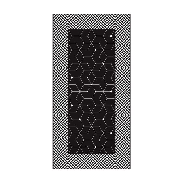 Moderne tæpper Geometrical Tiles Dotted Lines Black With Border
