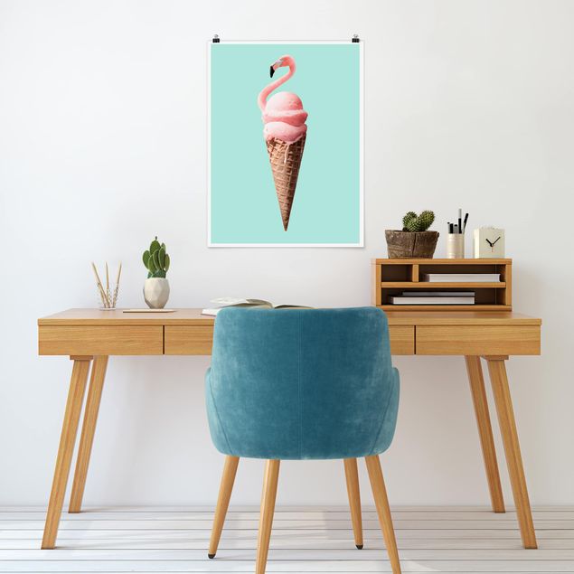 Plakater dyr Ice Cream Cone With Flamingo
