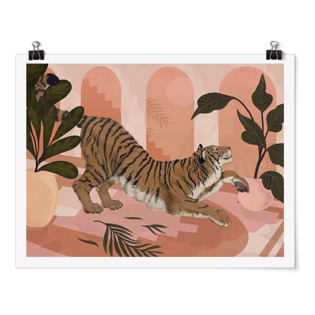 Plakater dyr Illustration Tiger In Pastel Pink Painting
