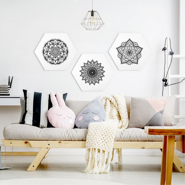 Billeder mønstre Mandala Flower Sun Illustration Set Black And White