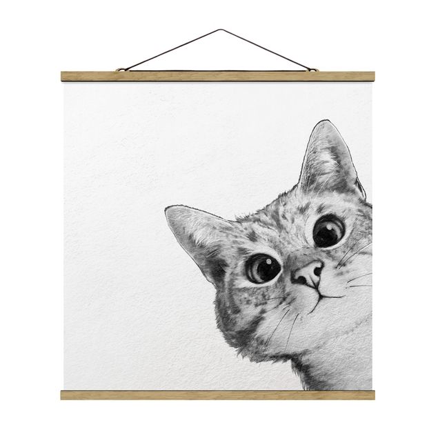 Billeder kunsttryk Illustration Cat Drawing Black And White