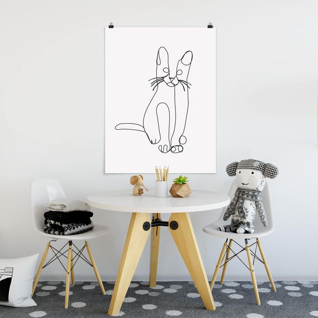 Plakater sort og hvid Cat Line Art