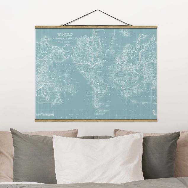 køkken dekorationer World Map In Ice Blue