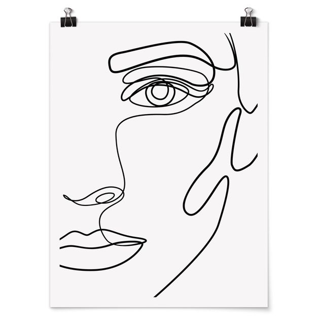 Plakater kunsttryk Line Art Portrait Woman Black And White