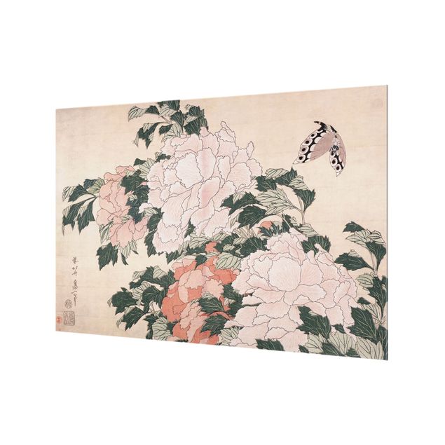 Billeder Katsushika Hokusai Katsushika Hokusai - Pink Peonies With Butterfly