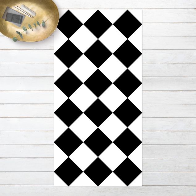 udendørstæpper Geometrical Pattern Rotated Chessboard Black And White