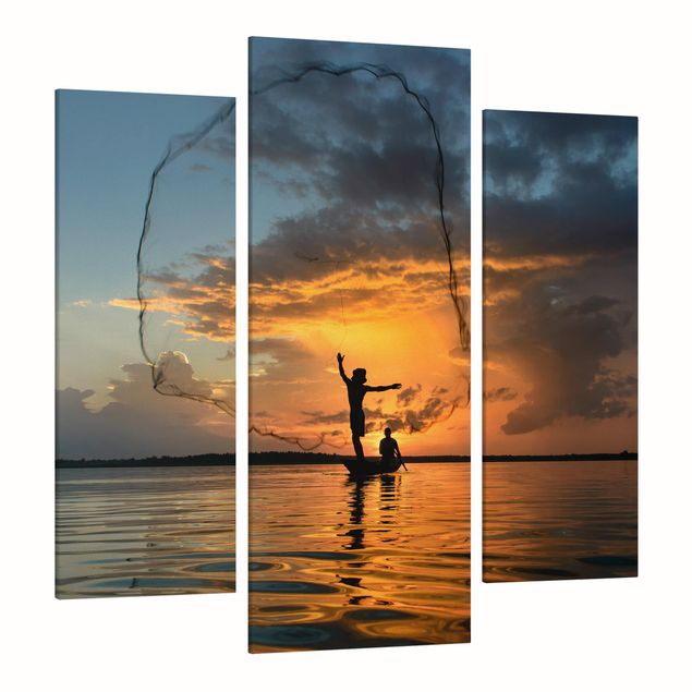 Billeder på lærred landskaber Fishing Net At Sunset