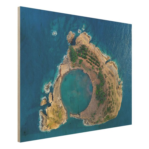 Prints på træ landskaber Aerial View - The Island Of Vila Franca Do Campo