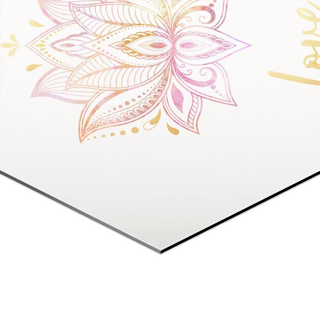 Sekskantede billeder Mandala Namaste Lotus Set Gold Light Pink