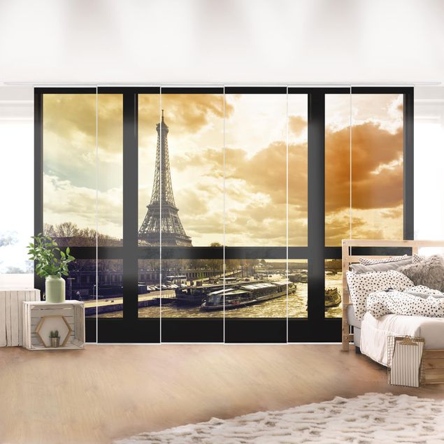 køkken dekorationer Window view - Paris Eiffel Tower sunset
