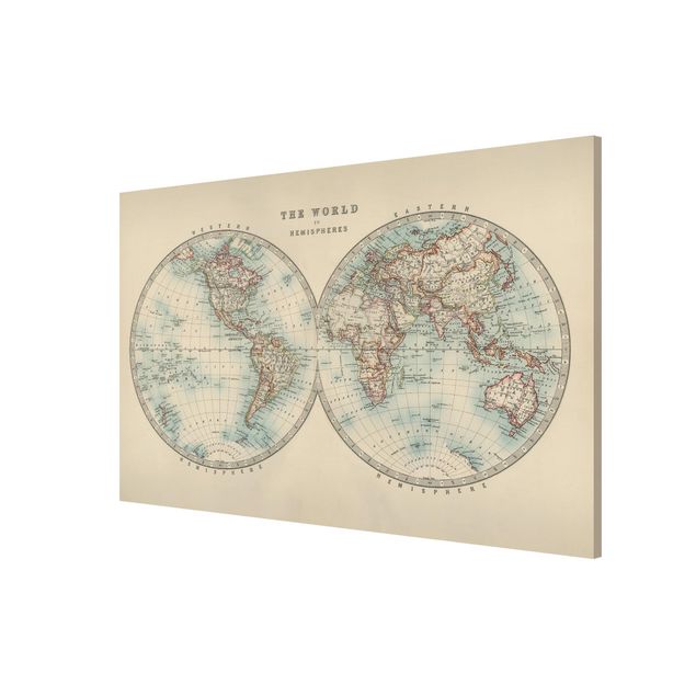 Magnettavler ordsprog Vintage World Map The Two Hemispheres