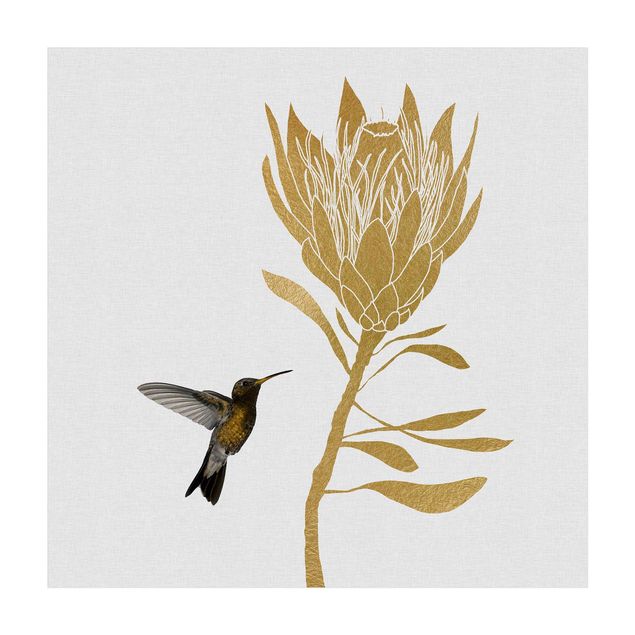 guld tæppe Hummingbird And Tropical Golden Blossom