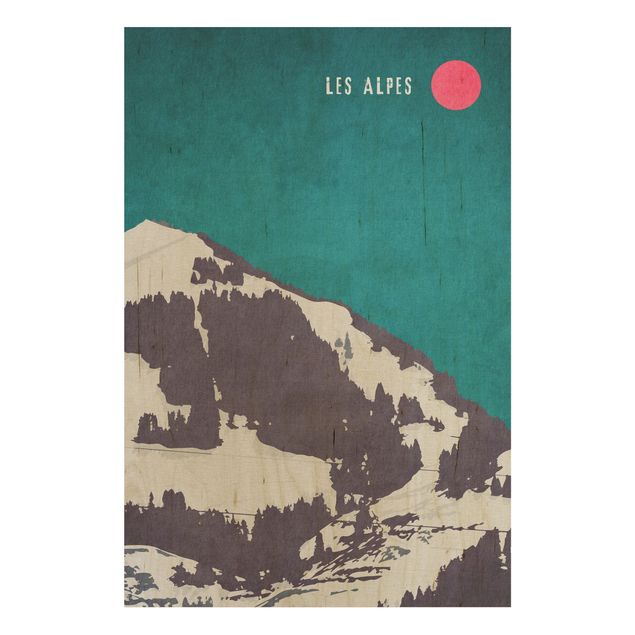 Prints på træ landskaber Alps Retro