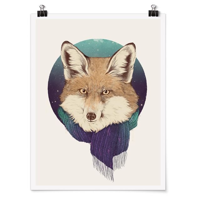 Billeder kunsttryk Illustration Fox Moon Purple Turquoise