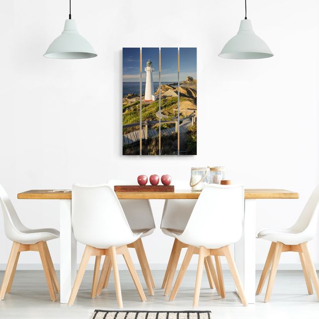Prints på træ strande Castle Point Lighthouse New Zealand