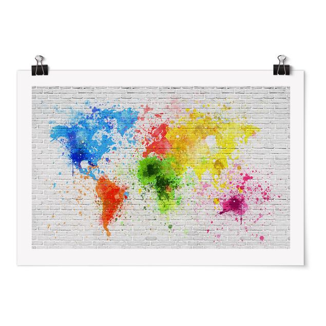 Billeder verdenskort White Brick Wall World Map