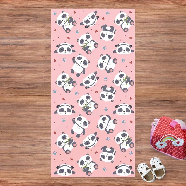 tæpper til terrasse Cute Panda With Paw Prints And Hearts Pastel Pink