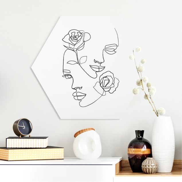 køkken dekorationer Line Art Faces Women Roses Black And White