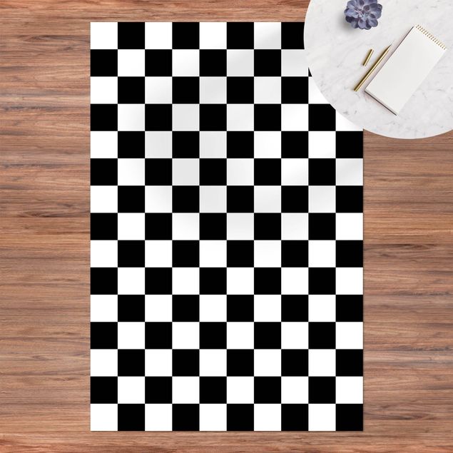 Tæppe til altan Geometrical Pattern Chessboard Black And White
