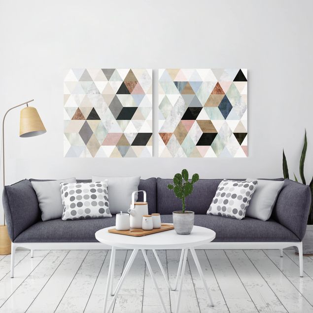 Billeder på lærred mønstre Watercolour Mosaic With Triangles Set I