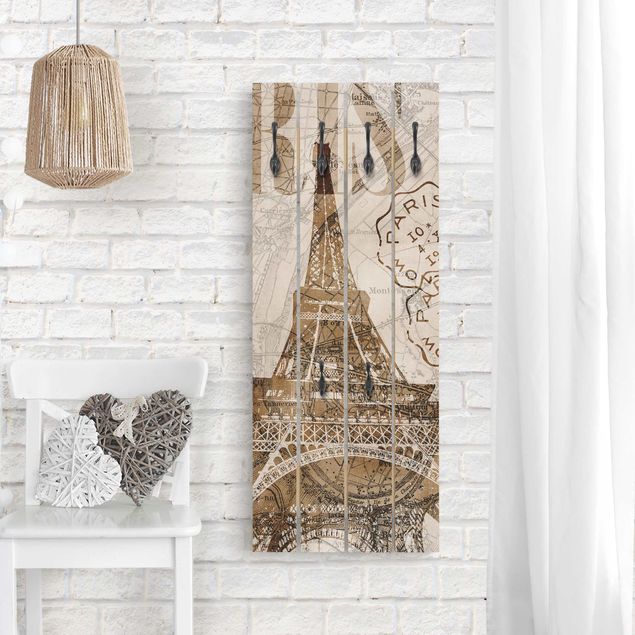 Knagerækker arkitektur og skyline Shabby Chic Collage - Paris