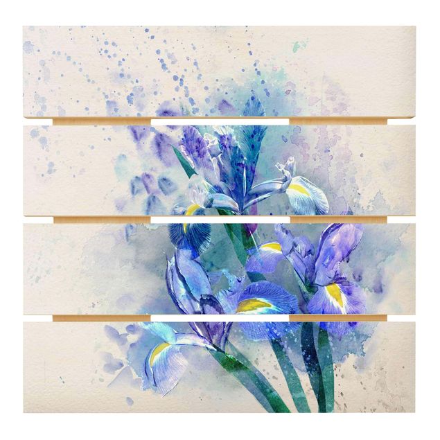 Prints på træ Watercolour Flowers Iris