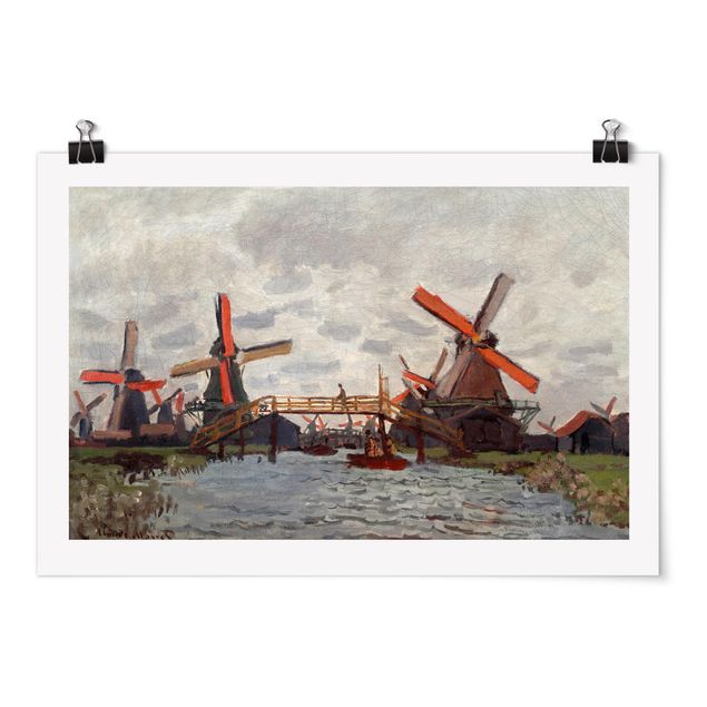 Plakater arkitektur og skyline Claude Monet - Windmills in Westzijderveld near Zaandam