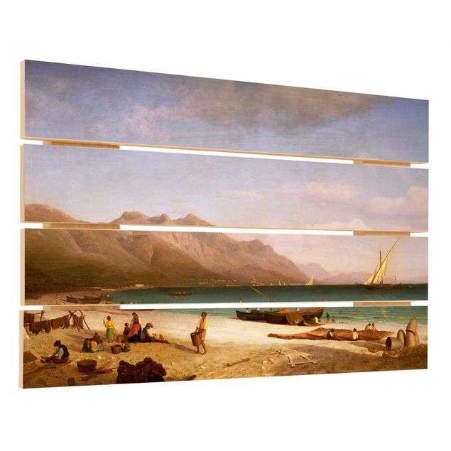 Prints på træ strande Albert Bierstadt - Bay of Salerno