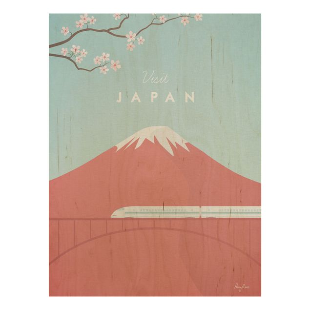 Prints på træ blomster Travel Poster - Japan