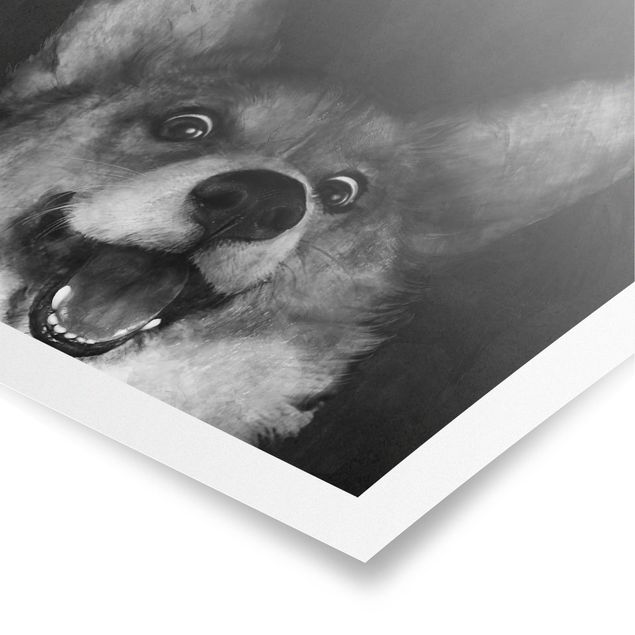 Plakater dyr Illustration Dog Corgi Paintig Black And White