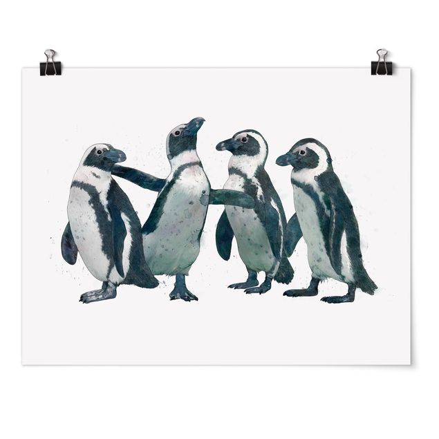 Plakater dyr Illustration Penguins Black And White Watercolour