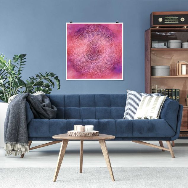 Billeder kunsttryk Watercolour Mandala Light Pink Violet