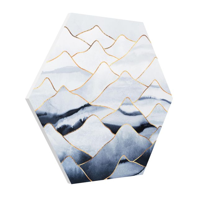 Billeder kunsttryk Watercolour Mountains White Gold