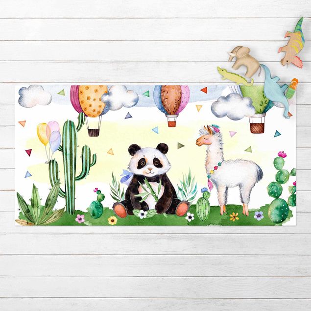 udendørs gulvtæppe Panda And Lama Watercolour