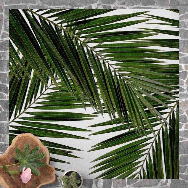 Tæppe til altan View Through Green Palm Leaves
