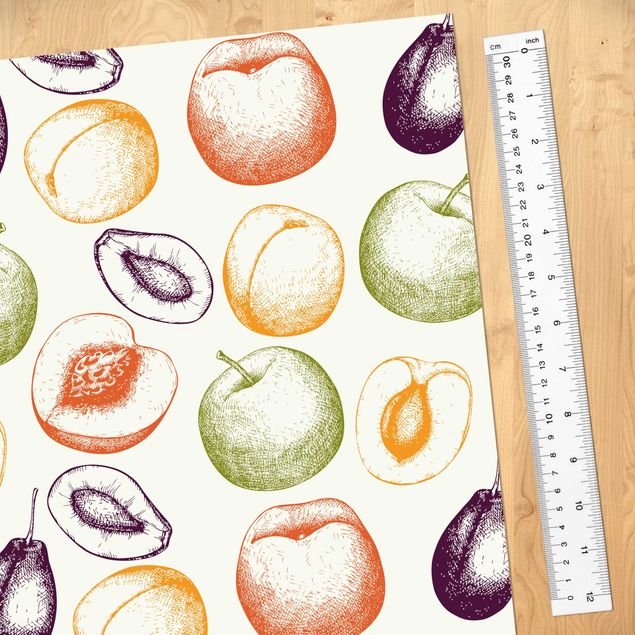 Selvklæbende folier Hand Drawn Fruit Kitchen Pattern