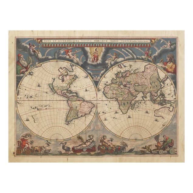 Prints på træ vintage Historic World Map Nova Et Accuratissima Of 1664