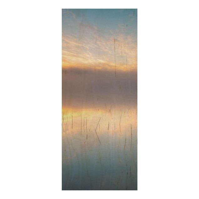 Prints på træ landskaber Sunrise Swedish Lake