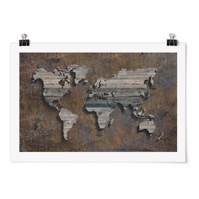 Billeder industriel Wooden Grid World Map