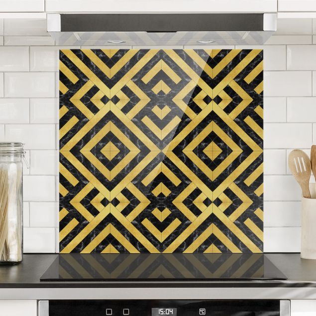 køkken dekorationer Geometrical Tile Mix Art Deco Gold Black Marble