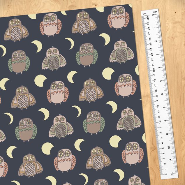 Møbelfolier skabe Night Owl Pattern With Moon Phases