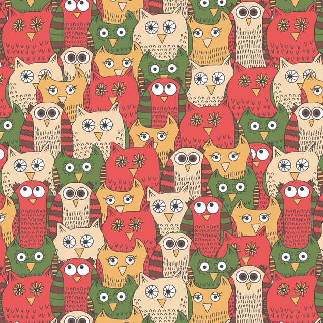 Møbelfolier skabe Pattern With Funny Owls Red