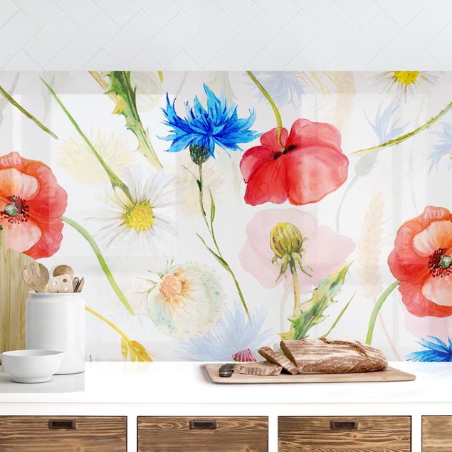 køkken dekorationer Watercolour Wild Flowers With Poppies