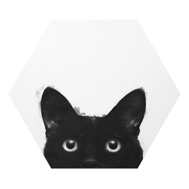 Billeder dyr Illustration Black Cat On White Painting