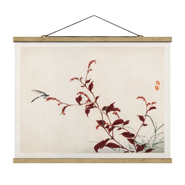 Billeder retro Asian Vintage Drawing Red Branch With Dragonfly