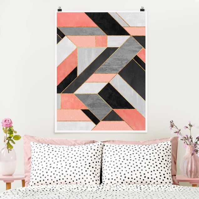 Plakater kunsttryk Geometry Pink And Gold